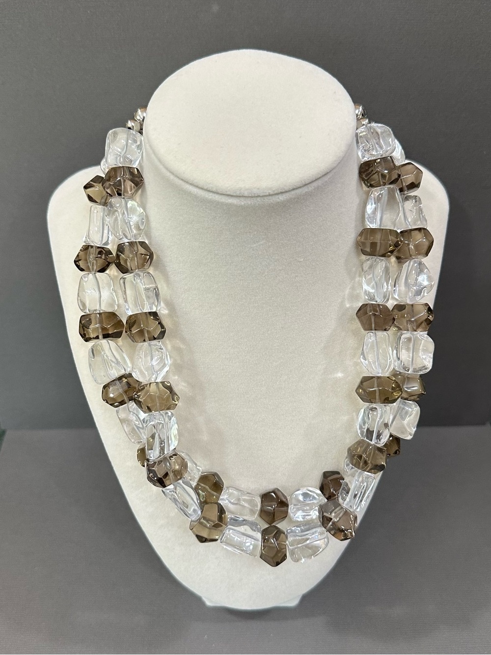 RARE 925 Deb Guyot “Herkimer Diamond” & Smoky Quartz Double Strand Necklace